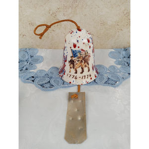 Bicentennial Ceramic Hanging Bell Wind Chime Hand Painted Red White Blue Glaze